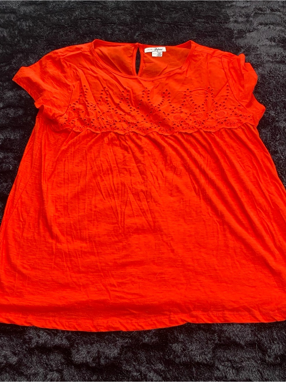 JACHS Girlfriend Women’s XL Orange Eyelet Embroidered Babydoll Top Cotton